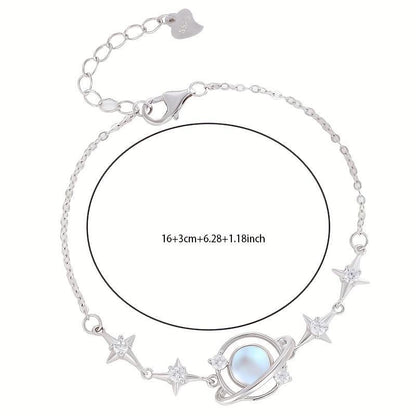 Planet Bracelet, Exquisite Starry Sky Bracelet, Pendant Made of High-Quality Copper, 925 Sterling Silver Extended Chain. the Perfect Gift for Your Daughter
