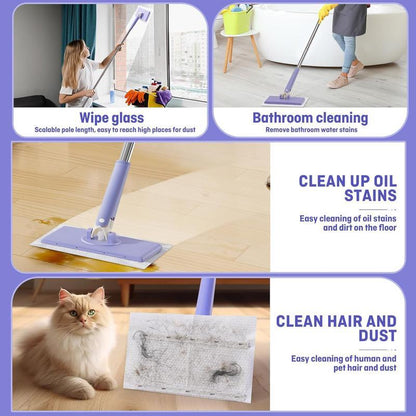No-Wash Mop, Uses Disposable Face Towel, Hands-Free Replacement, Dry and Wet Multi Surface Floor Cleaner, Bathroom Cleaning