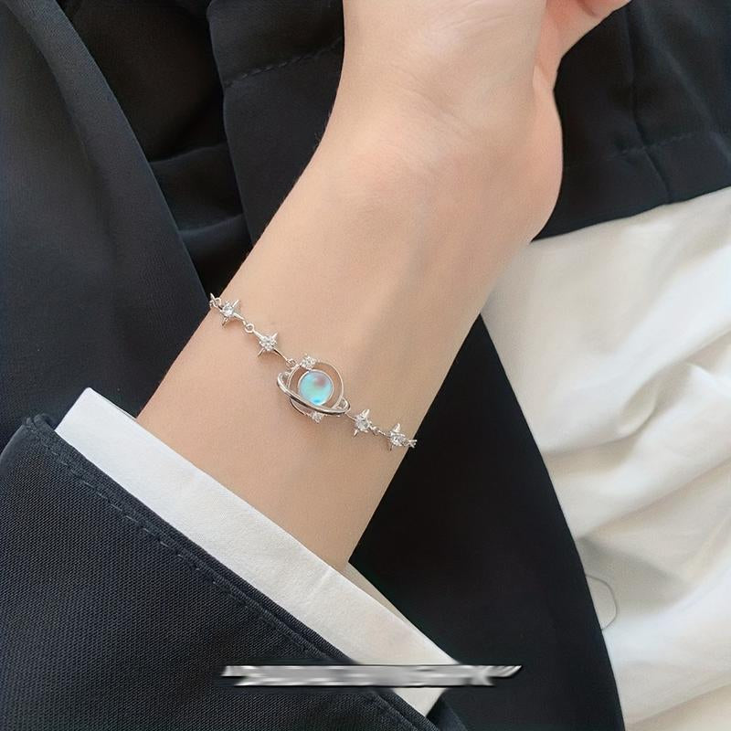 Planet Bracelet, Exquisite Starry Sky Bracelet, Pendant Made of High-Quality Copper, 925 Sterling Silver Extended Chain. the Perfect Gift for Your Daughter