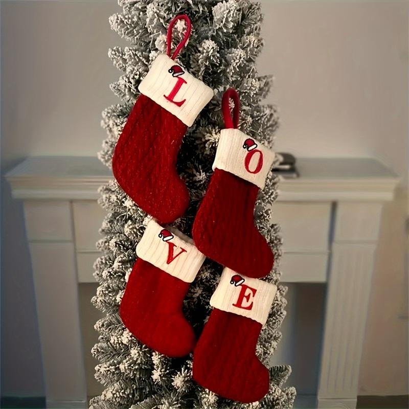 1Pc Christmas Theme Christmas Stockings, Red Christmas Stockings Pendants, Cute Christmas Small Sock Pendants, Suitable for Christmas Tree Decorations
